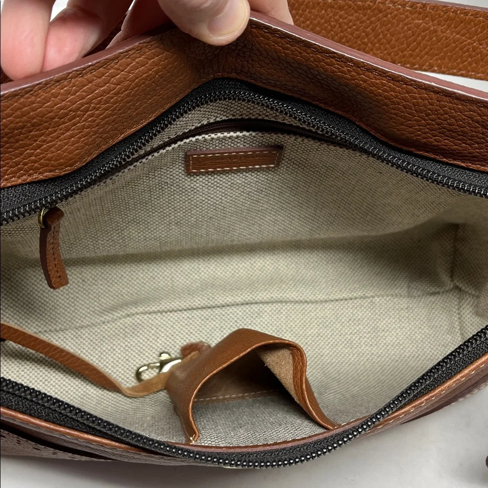 DOONEY & BOURKE SHOULDER HAND BAG CARAMEL COLOR GENUINE PEBBLED LEATHER TASSEL